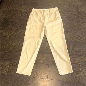 Zara Cream Faux Leather Trousers with Gold Button